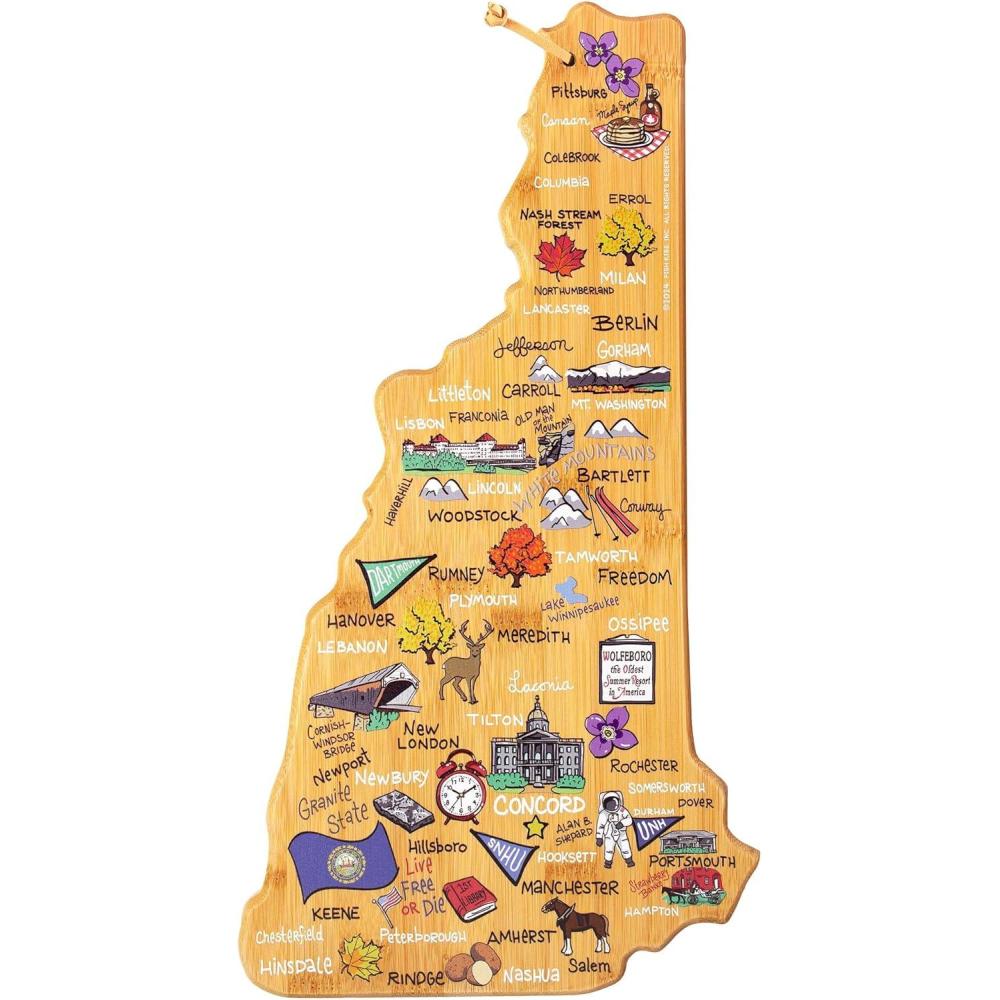 imageTotally Bamboo Arizona State Shaped Cutting Board and Charcuterie Serving Platter with Artwork by Fish Kiss Includes Hang Tie for Wall DisplayNew Hampshire