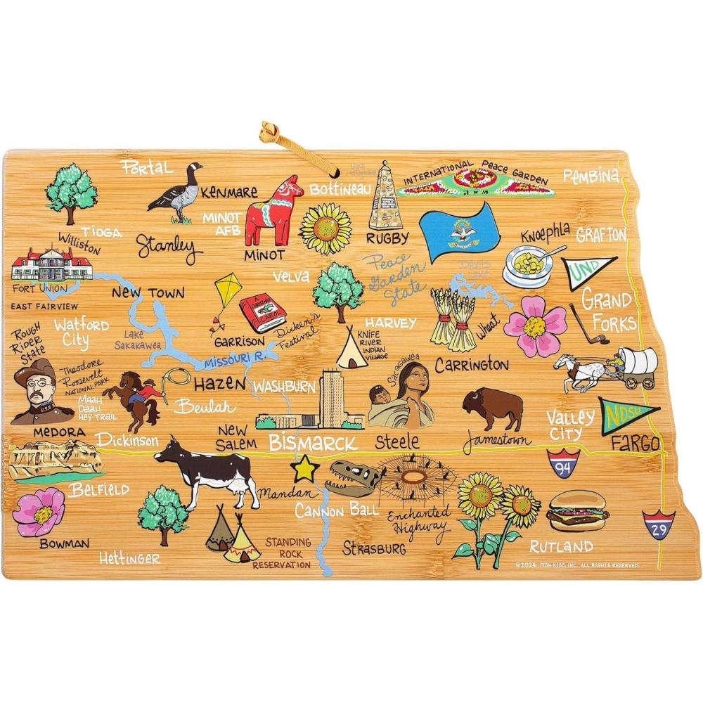 imageTotally Bamboo Arizona State Shaped Cutting Board and Charcuterie Serving Platter with Artwork by Fish Kiss Includes Hang Tie for Wall DisplayNorth Dakota