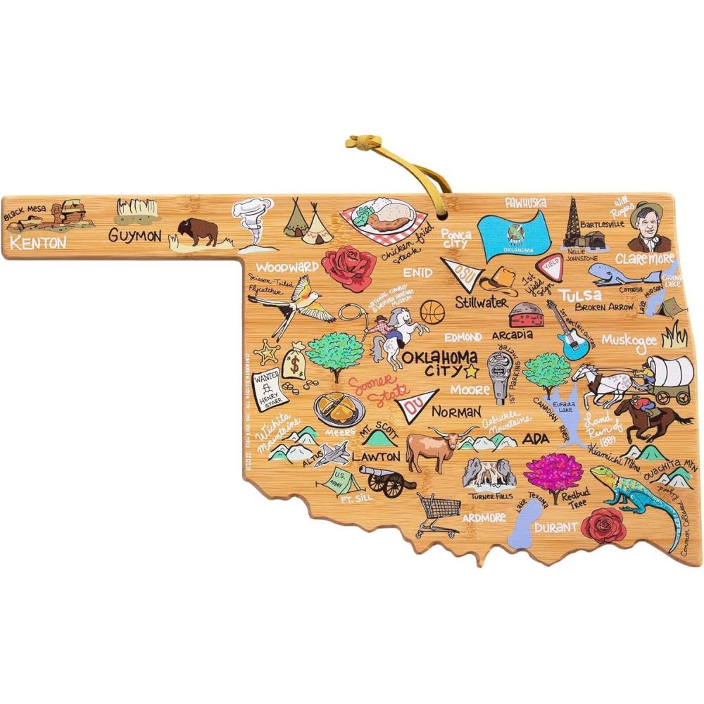 imageTotally Bamboo Arizona State Shaped Cutting Board and Charcuterie Serving Platter with Artwork by Fish Kiss Includes Hang Tie for Wall DisplayOklahoma