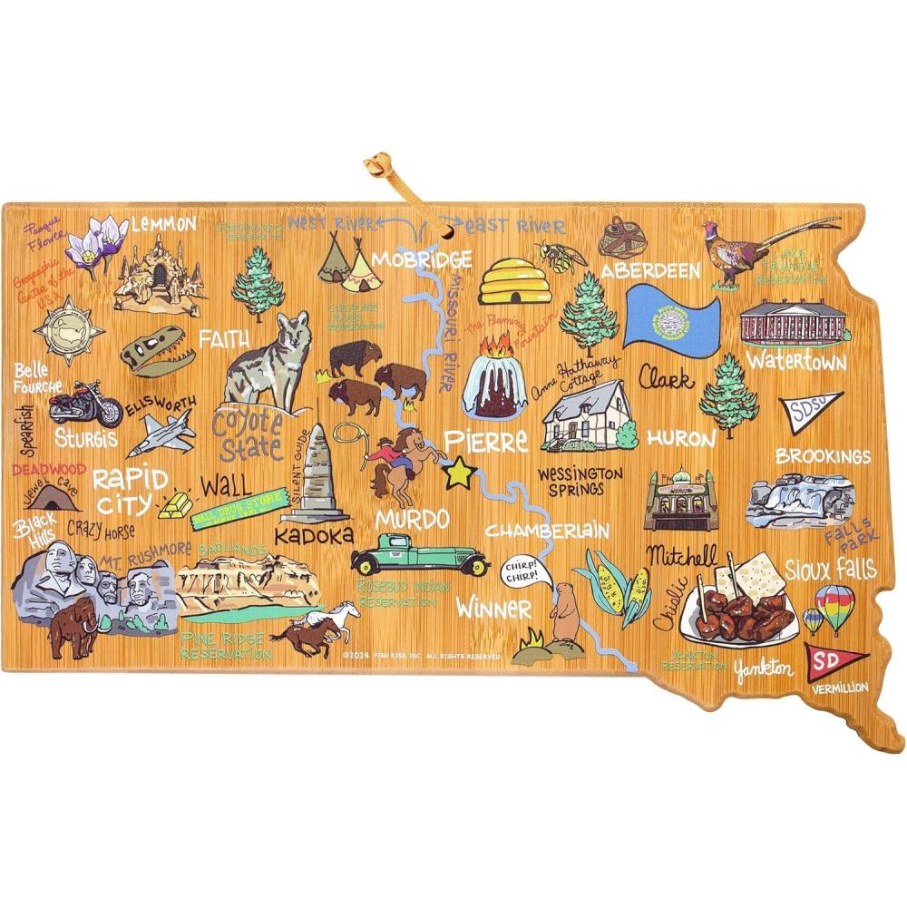 imageTotally Bamboo Arizona State Shaped Cutting Board and Charcuterie Serving Platter with Artwork by Fish Kiss Includes Hang Tie for Wall DisplaySouth Dakota