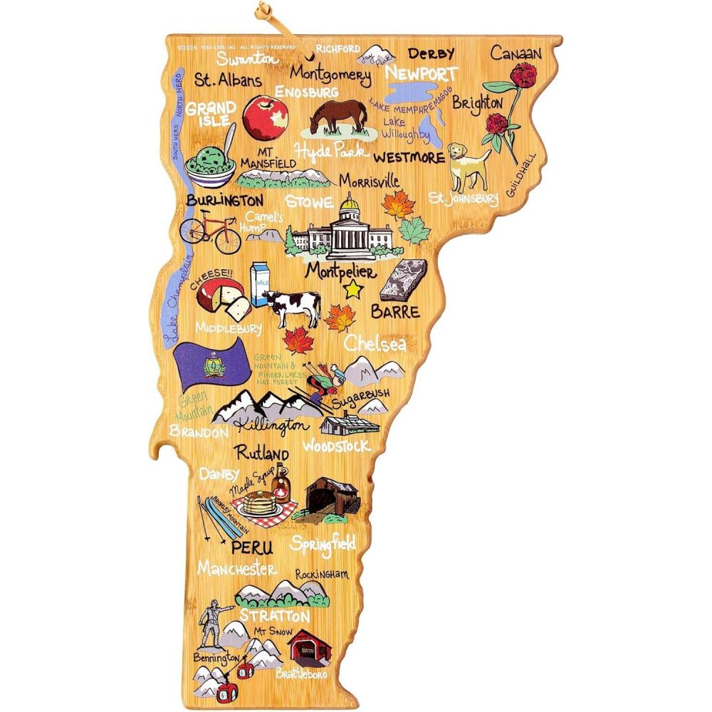 imageTotally Bamboo Arizona State Shaped Cutting Board and Charcuterie Serving Platter with Artwork by Fish Kiss Includes Hang Tie for Wall DisplayVermont