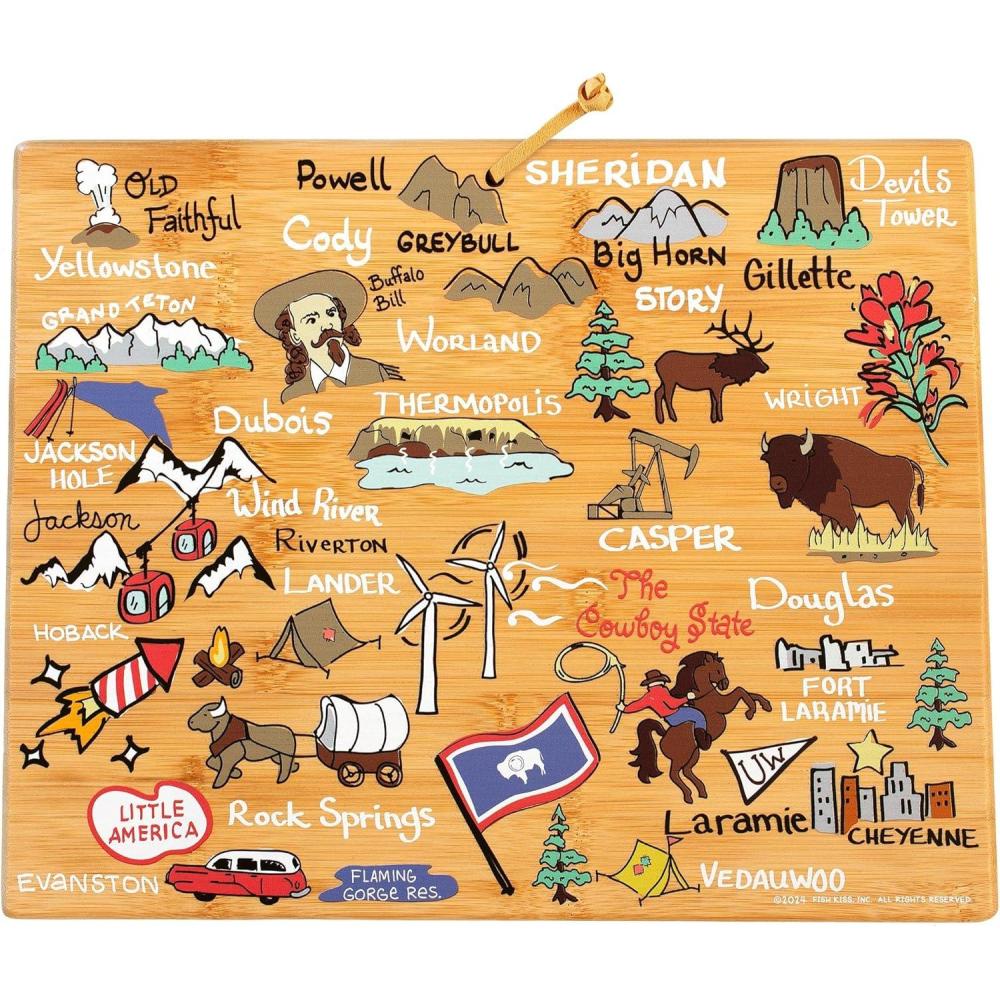 imageTotally Bamboo Arizona State Shaped Cutting Board and Charcuterie Serving Platter with Artwork by Fish Kiss Includes Hang Tie for Wall DisplayWyoming