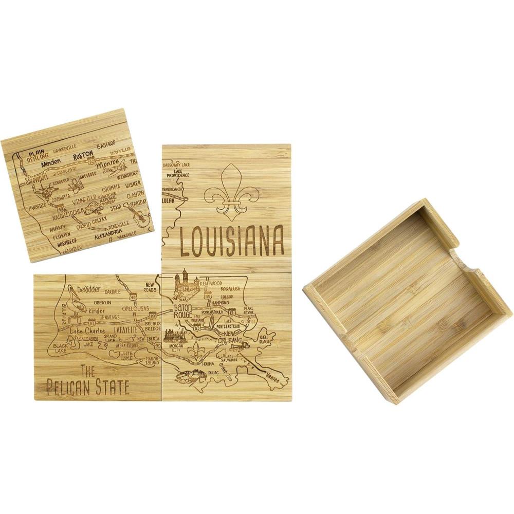 imageTotally Bamboo California State Puzzle 4 Piece Bamboo Coaster Set with CaseLouisiana