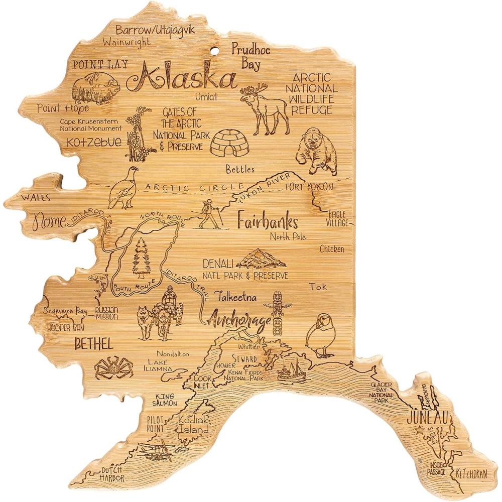 imageTotally Bamboo Destination Alaska State Shaped Serving and Cutting Board Includes Hang Tie for Wall Display