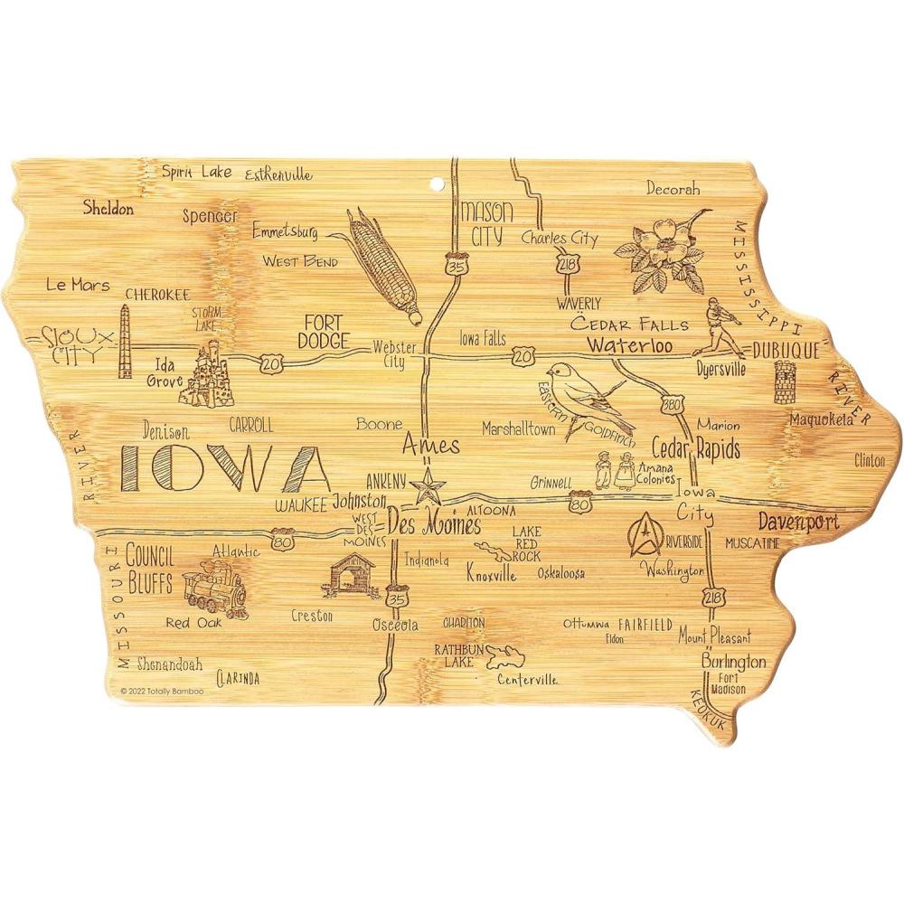 imageTotally Bamboo Iowa Shaped Cutting Board  Bamboo Charcuterie and Serving Board with Hang Tie for Wall Display