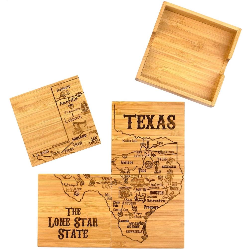 imageTotally Bamboo Louisiana State Puzzle 4 Piece Bamboo Coaster Set with CaseTexas