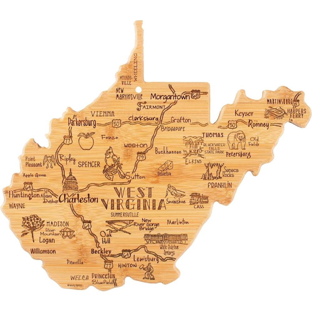 imageTotally Bamboo West Virginia Shaped Cutting Board Bamboo Charcuterie and Serving Board with Hang Tie for Wall Display