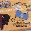 Totally Bamboo Arizona State Shaped Cutting Board and Charcuterie Serving Platter with Artwork by Fish Kiss, Includes Hang Tie for Wall Display(Kansas)