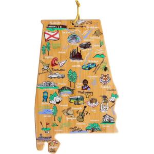 Totally Bamboo Arizona State Shaped Cutting Board and Charcuterie Serving Platter with Artwork by Fish Kiss, Includes Hang Tie for Wall Display(Alabama)