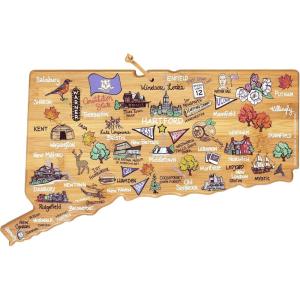 Totally Bamboo Arizona State Shaped Cutting Board and Charcuterie Serving Platter with Artwork by Fish Kiss, Includes Hang Tie for Wall Display(Connecticut)