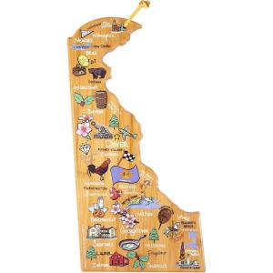 Totally Bamboo Arizona State Shaped Cutting Board and Charcuterie Serving Platter with Artwork by Fish Kiss, Includes Hang Tie for Wall Display(Delaware)