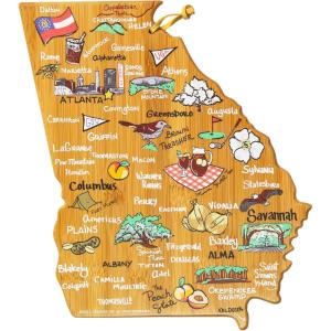 Totally Bamboo Arizona State Shaped Cutting Board and Charcuterie Serving Platter with Artwork by Fish Kiss, Includes Hang Tie for Wall Display(Georgia)