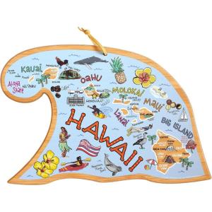 Totally Bamboo Arizona State Shaped Cutting Board and Charcuterie Serving Platter with Artwork by Fish Kiss, Includes Hang Tie for Wall Display(Hawaii)