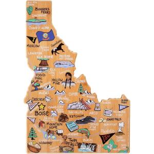 Totally Bamboo Arizona State Shaped Cutting Board and Charcuterie Serving Platter with Artwork by Fish Kiss, Includes Hang Tie for Wall Display(Idaho)
