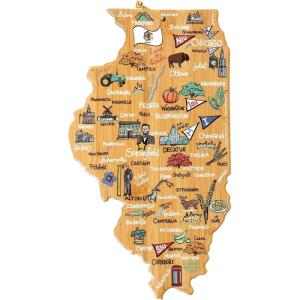 Totally Bamboo Arizona State Shaped Cutting Board and Charcuterie Serving Platter with Artwork by Fish Kiss, Includes Hang Tie for Wall Display(Illinois)