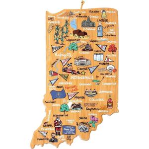 Totally Bamboo Arizona State Shaped Cutting Board and Charcuterie Serving Platter with Artwork by Fish Kiss, Includes Hang Tie for Wall Display(Indiana)