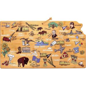 Totally Bamboo Arizona State Shaped Cutting Board and Charcuterie Serving Platter with Artwork by Fish Kiss, Includes Hang Tie for Wall Display(Kansas)