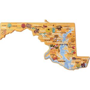 Totally Bamboo Arizona State Shaped Cutting Board and Charcuterie Serving Platter with Artwork by Fish Kiss, Includes Hang Tie for Wall Display(Maryland)