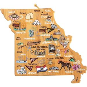 Totally Bamboo Arizona State Shaped Cutting Board and Charcuterie Serving Platter with Artwork by Fish Kiss, Includes Hang Tie for Wall Display(Missouri)