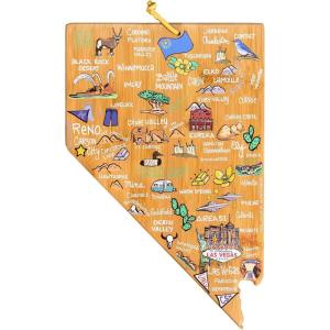 Totally Bamboo Arizona State Shaped Cutting Board and Charcuterie Serving Platter with Artwork by Fish Kiss, Includes Hang Tie for Wall Display(Nevada)