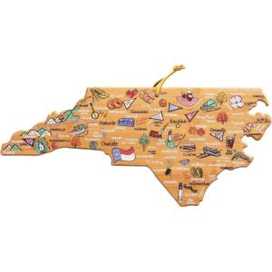 Totally Bamboo Arizona State Shaped Cutting Board and Charcuterie Serving Platter with Artwork by Fish Kiss, Includes Hang Tie for Wall Display(North Carolina)