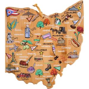 Totally Bamboo Arizona State Shaped Cutting Board and Charcuterie Serving Platter with Artwork by Fish Kiss, Includes Hang Tie for Wall Display(Ohio)