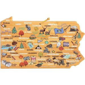 Totally Bamboo Arizona State Shaped Cutting Board and Charcuterie Serving Platter with Artwork by Fish Kiss, Includes Hang Tie for Wall Display(Pennsylvania)