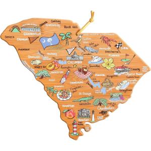 Totally Bamboo Arizona State Shaped Cutting Board and Charcuterie Serving Platter with Artwork by Fish Kiss, Includes Hang Tie for Wall Display(South Carolina)