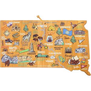 Totally Bamboo Arizona State Shaped Cutting Board and Charcuterie Serving Platter with Artwork by Fish Kiss, Includes Hang Tie for Wall Display(South Dakota)