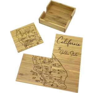 Totally Bamboo California State Puzzle 4 Piece Bamboo Coaster Set with Case(California)
