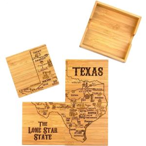 Totally Bamboo California State Puzzle 4 Piece Bamboo Coaster Set with Case(Texas)