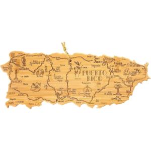 Totally Bamboo Destination Puerto Rico Shaped Cutting Board – Bamboo Charcuterie and Serving Board with Hang Tie for Wall Display