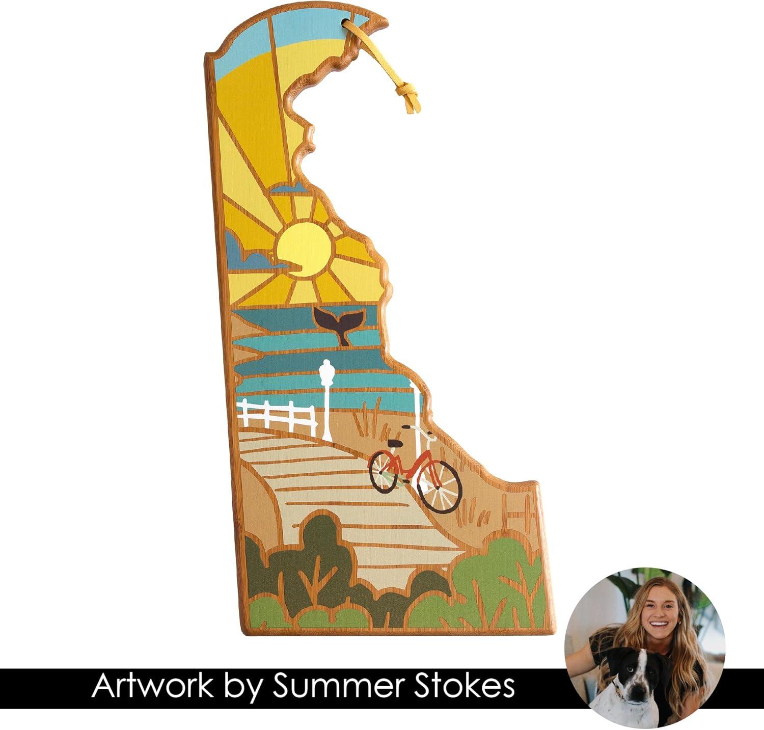 imageTotally Bamboo Wyoming State Shaped Cutting Board and Charcuterie Serving Platter with Artwork by Summer Stokes Includes Hang Tie for Wall DisplayDelaware