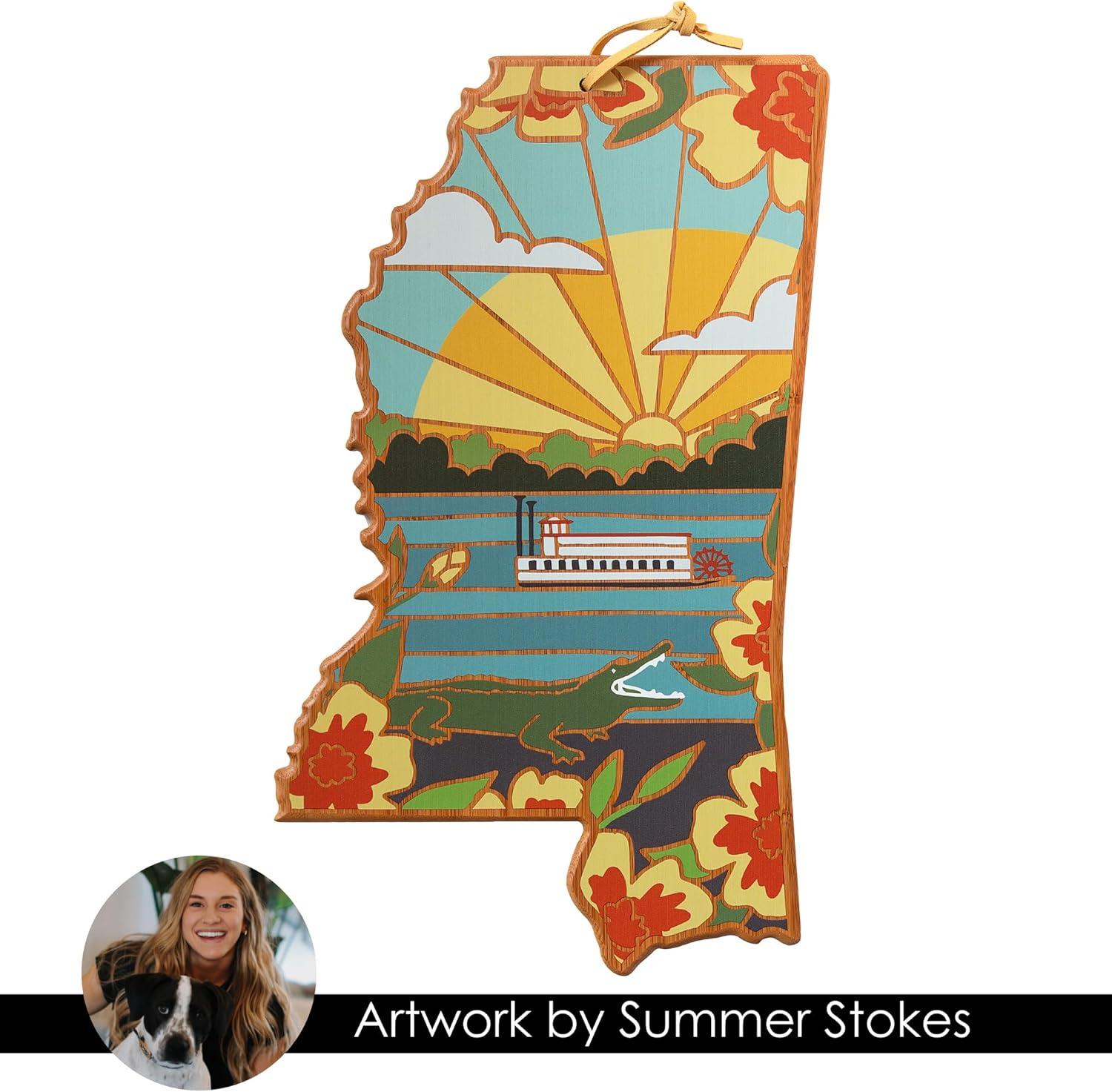 imageTotally Bamboo Wyoming State Shaped Cutting Board and Charcuterie Serving Platter with Artwork by Summer Stokes Includes Hang Tie for Wall DisplayMississippi