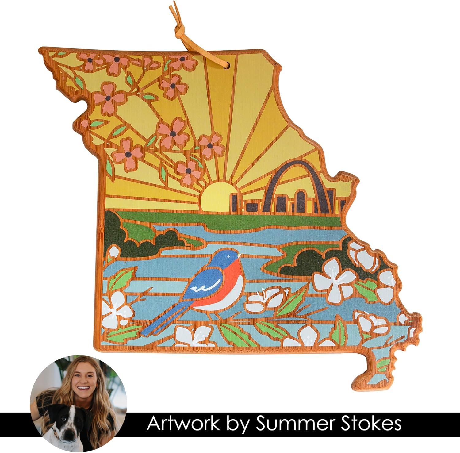 imageTotally Bamboo Wyoming State Shaped Cutting Board and Charcuterie Serving Platter with Artwork by Summer Stokes Includes Hang Tie for Wall DisplayMissouri