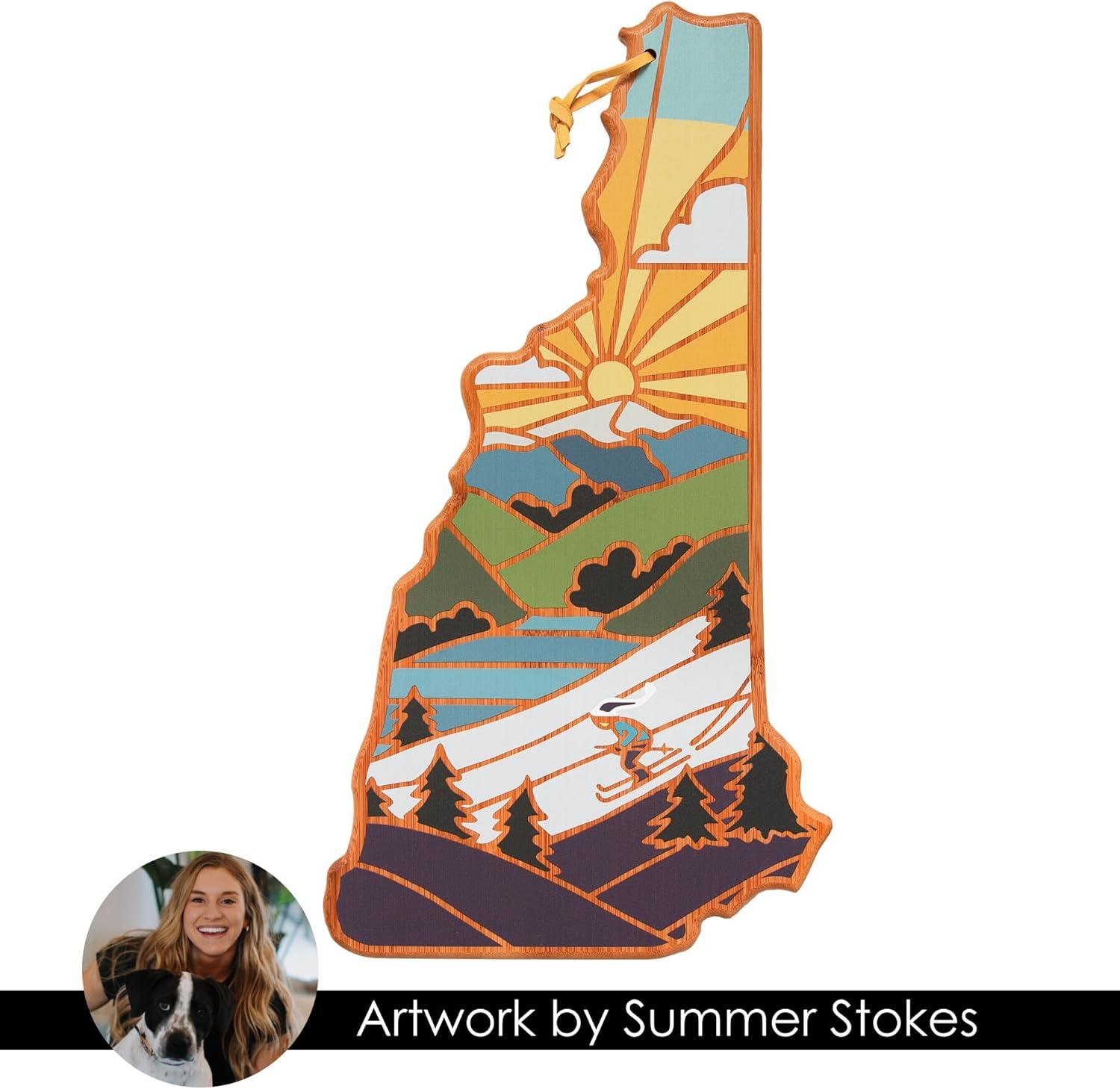 imageTotally Bamboo Wyoming State Shaped Cutting Board and Charcuterie Serving Platter with Artwork by Summer Stokes Includes Hang Tie for Wall DisplayNew Hampshire