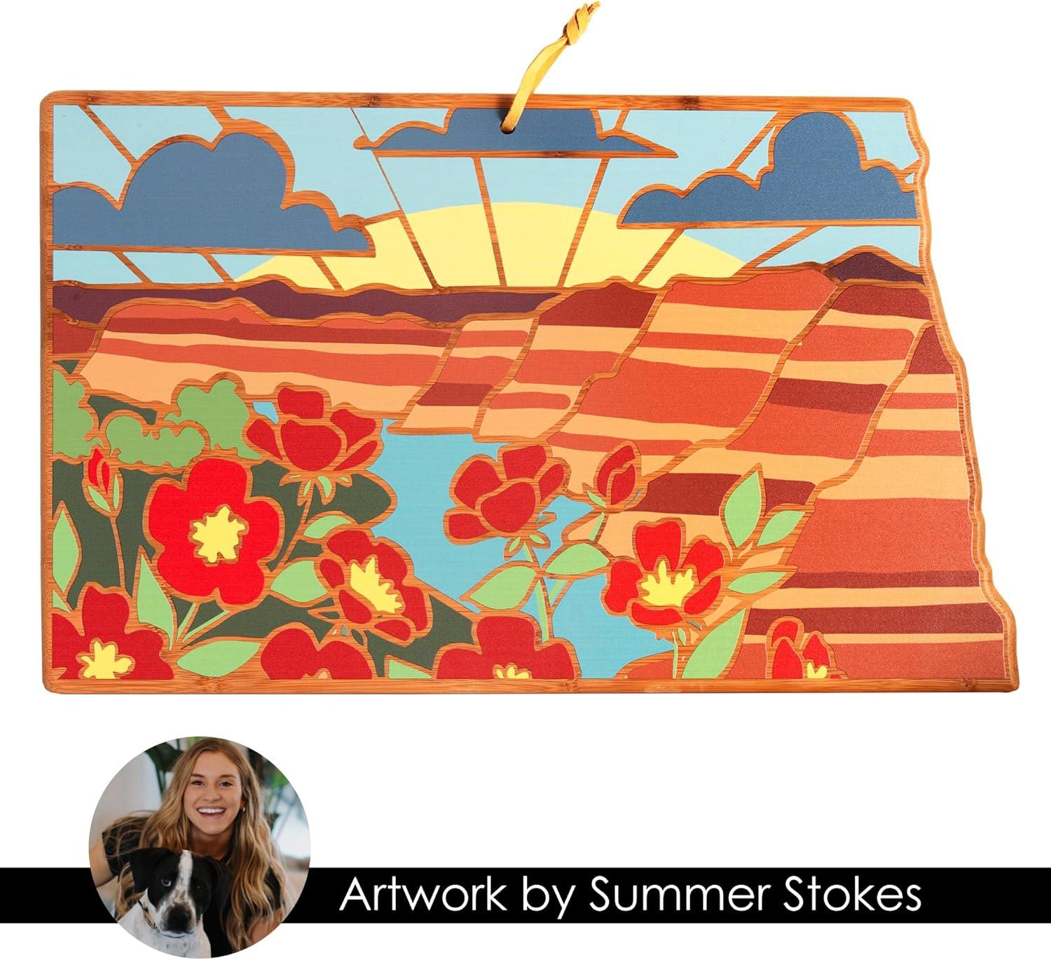 imageTotally Bamboo Wyoming State Shaped Cutting Board and Charcuterie Serving Platter with Artwork by Summer Stokes Includes Hang Tie for Wall DisplayNorth Dakota