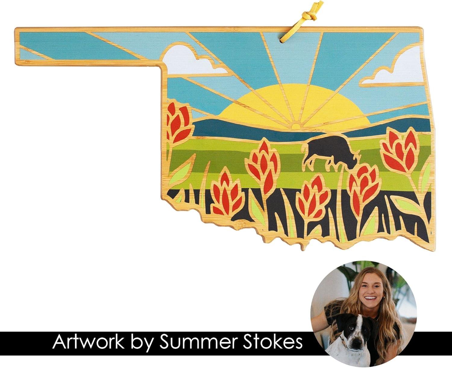 imageTotally Bamboo Wyoming State Shaped Cutting Board and Charcuterie Serving Platter with Artwork by Summer Stokes Includes Hang Tie for Wall DisplayOklahoma