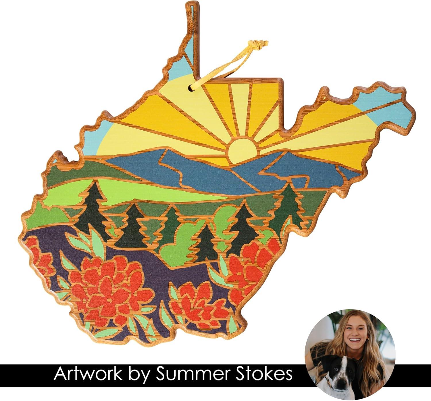 imageTotally Bamboo Wyoming State Shaped Cutting Board and Charcuterie Serving Platter with Artwork by Summer Stokes Includes Hang Tie for Wall DisplayWest Virginia