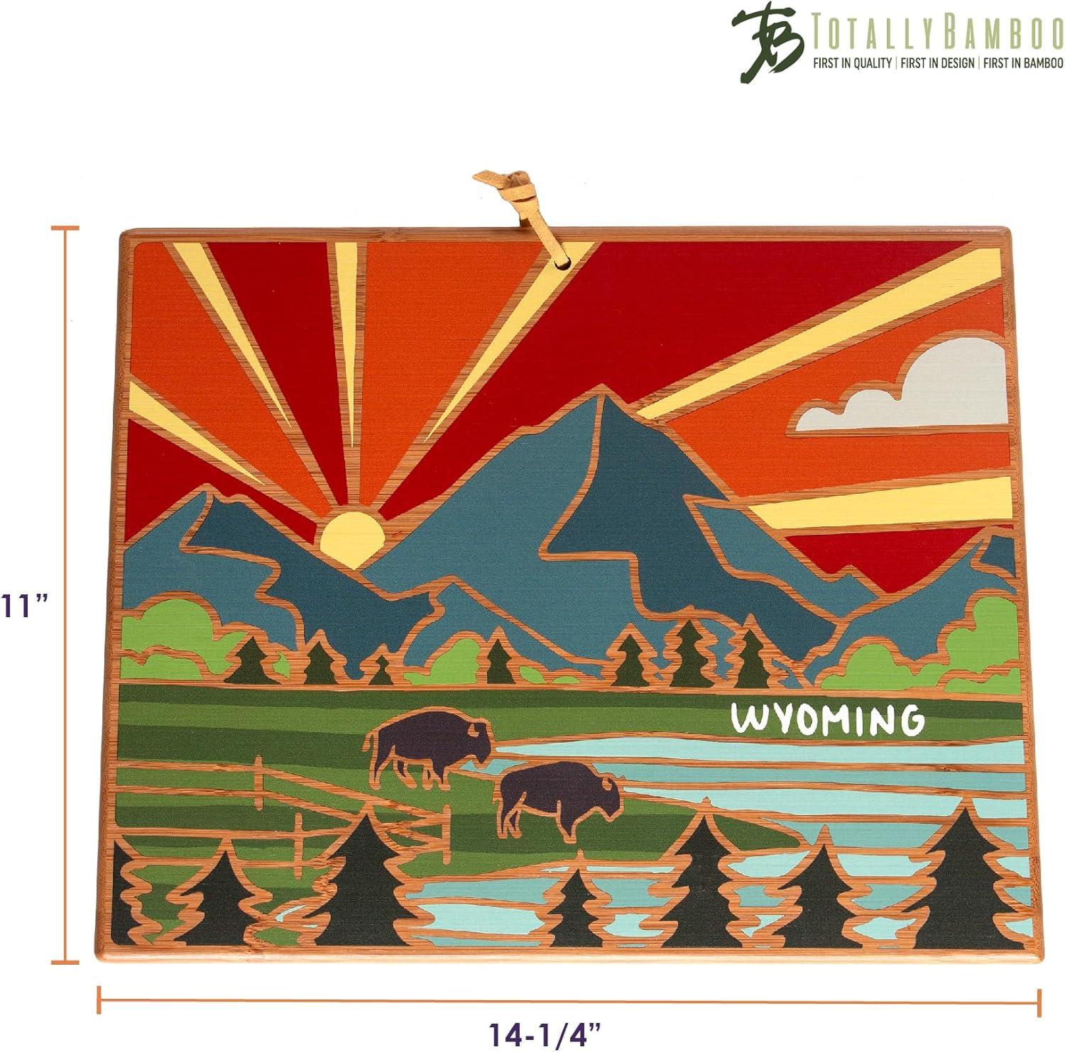 imageTotally Bamboo Wyoming State Shaped Cutting Board and Charcuterie Serving Platter with Artwork by Summer Stokes Includes Hang Tie for Wall DisplayWyoming