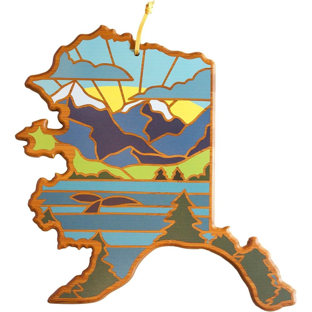 imageTotally Bamboo Wyoming State Shaped Cutting Board and Charcuterie Serving Platter with Artwork by Summer Stokes Includes Hang Tie for Wall DisplayAlaska