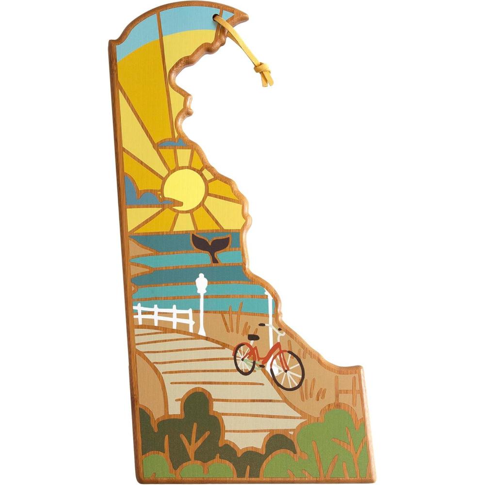 imageTotally Bamboo Wyoming State Shaped Cutting Board and Charcuterie Serving Platter with Artwork by Summer Stokes Includes Hang Tie for Wall DisplayDelaware