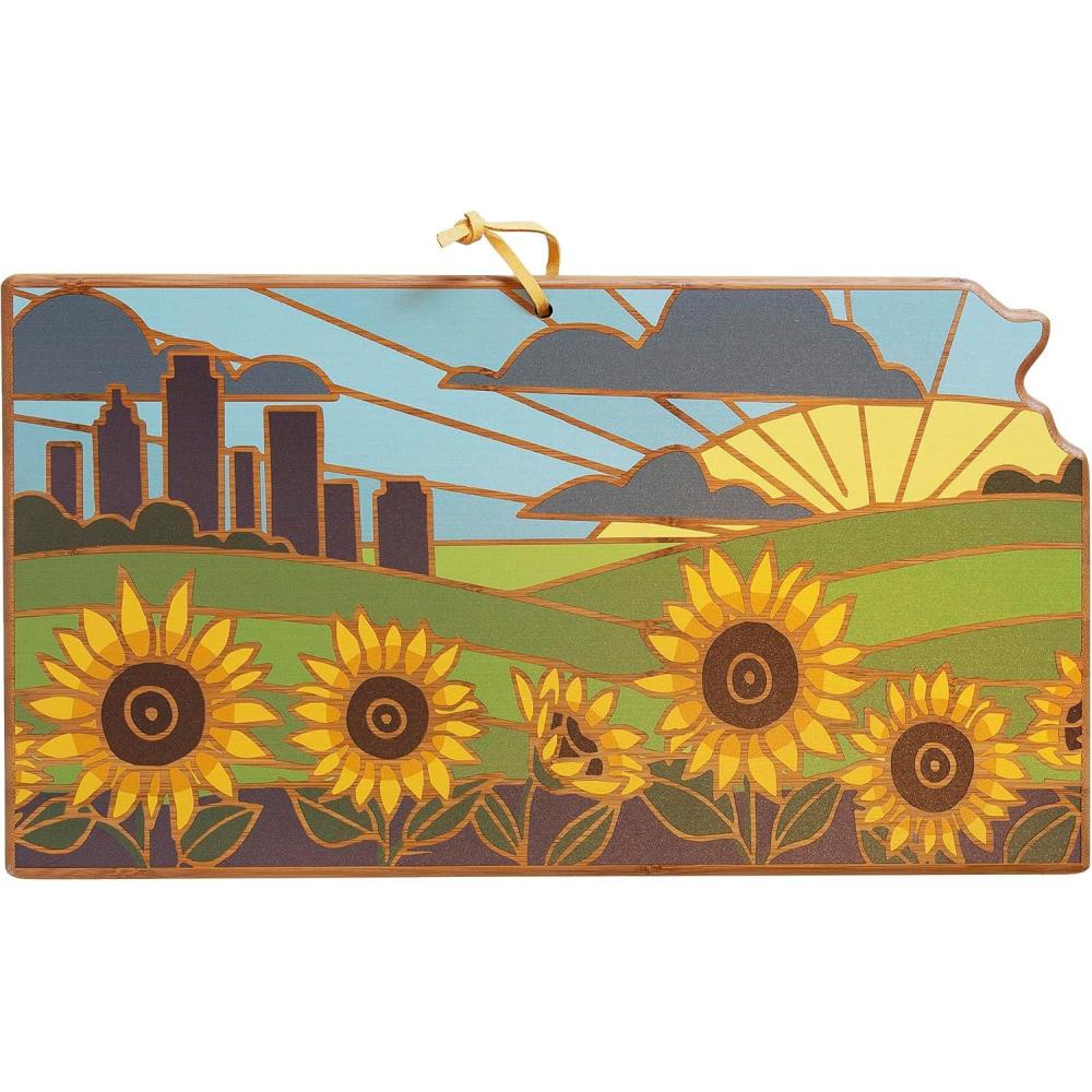 imageTotally Bamboo Wyoming State Shaped Cutting Board and Charcuterie Serving Platter with Artwork by Summer Stokes Includes Hang Tie for Wall DisplayKansas