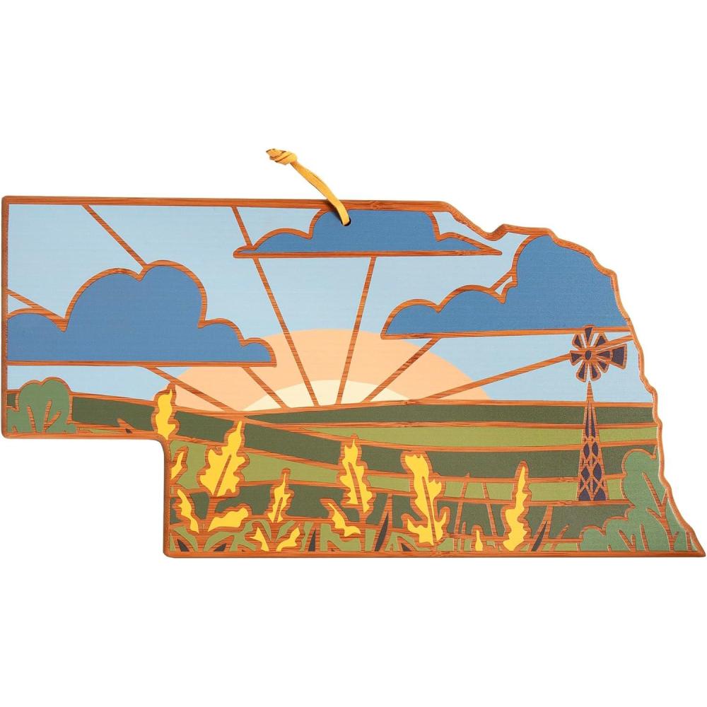 imageTotally Bamboo Wyoming State Shaped Cutting Board and Charcuterie Serving Platter with Artwork by Summer Stokes Includes Hang Tie for Wall DisplayNebraska