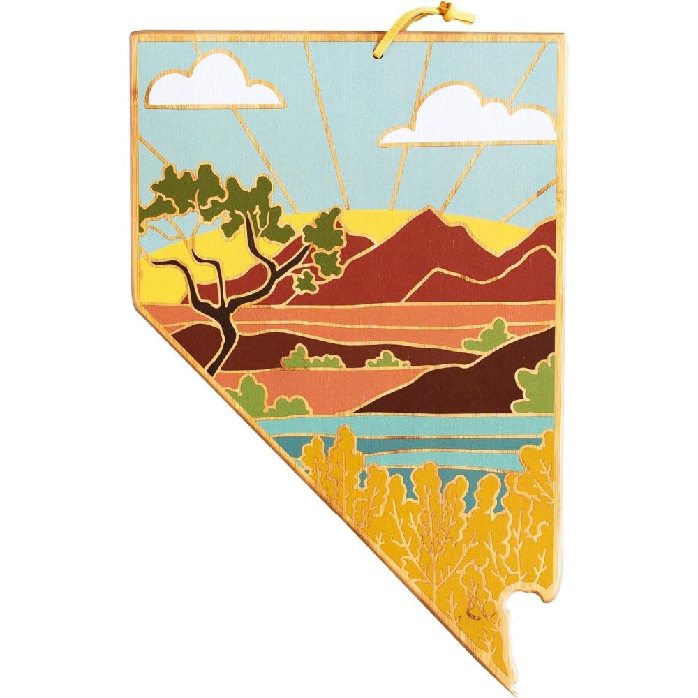 imageTotally Bamboo Wyoming State Shaped Cutting Board and Charcuterie Serving Platter with Artwork by Summer Stokes Includes Hang Tie for Wall DisplayNevada
