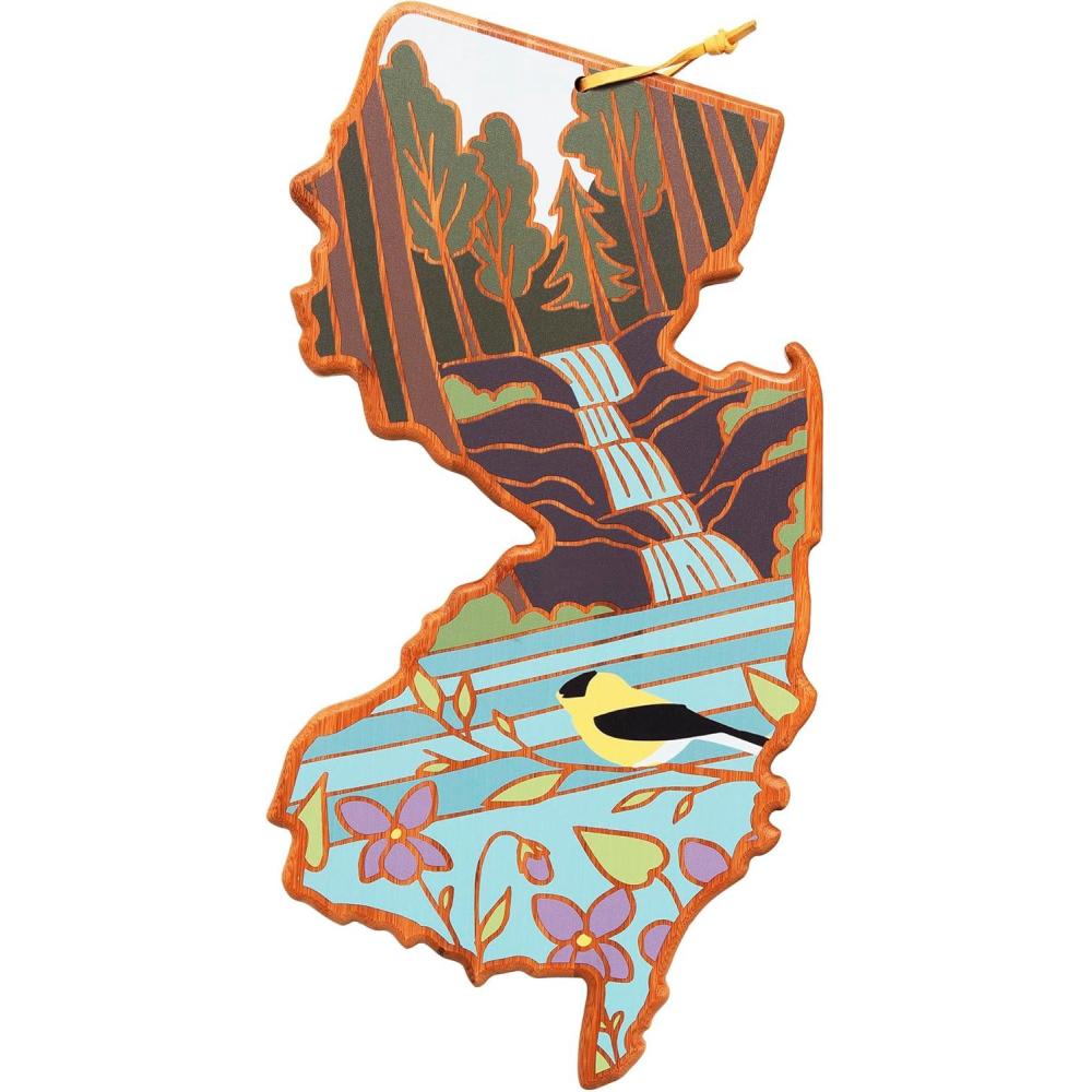 imageTotally Bamboo Wyoming State Shaped Cutting Board and Charcuterie Serving Platter with Artwork by Summer Stokes Includes Hang Tie for Wall DisplayNew Jersey