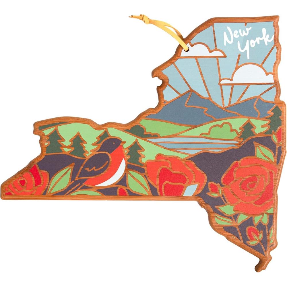 imageTotally Bamboo Wyoming State Shaped Cutting Board and Charcuterie Serving Platter with Artwork by Summer Stokes Includes Hang Tie for Wall DisplayNew York