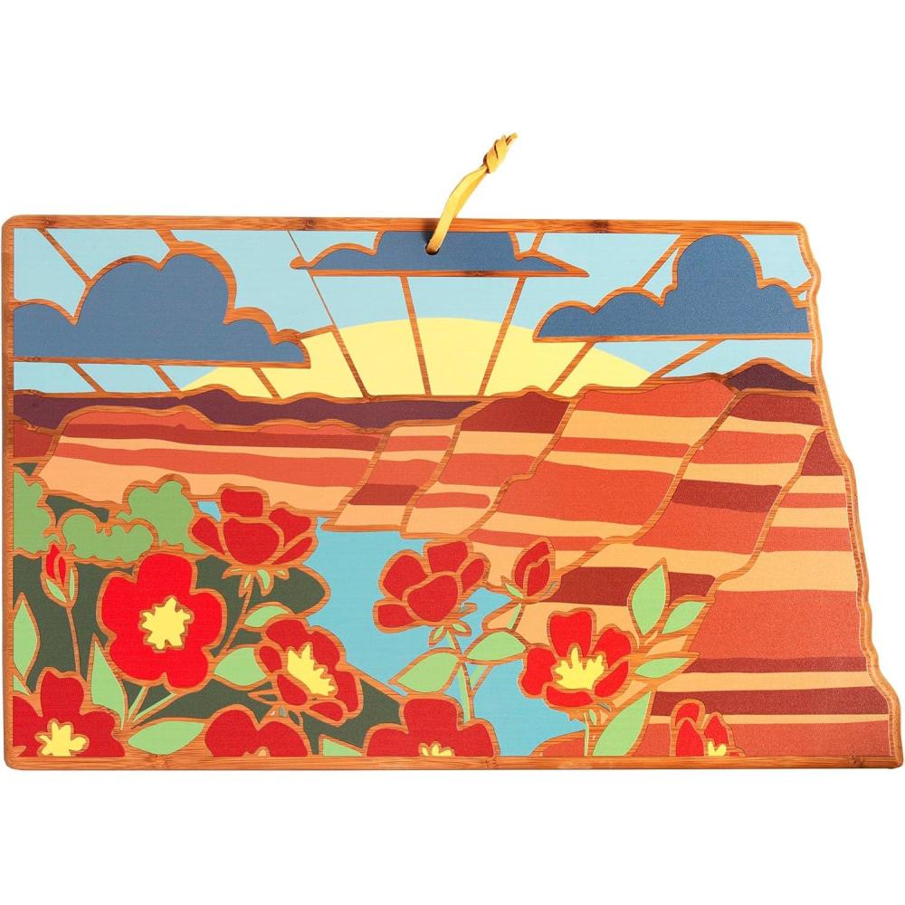 imageTotally Bamboo Wyoming State Shaped Cutting Board and Charcuterie Serving Platter with Artwork by Summer Stokes Includes Hang Tie for Wall DisplayNorth Dakota