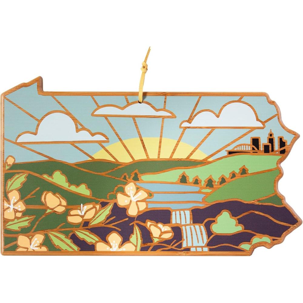 imageTotally Bamboo Wyoming State Shaped Cutting Board and Charcuterie Serving Platter with Artwork by Summer Stokes Includes Hang Tie for Wall DisplayPennsylvania