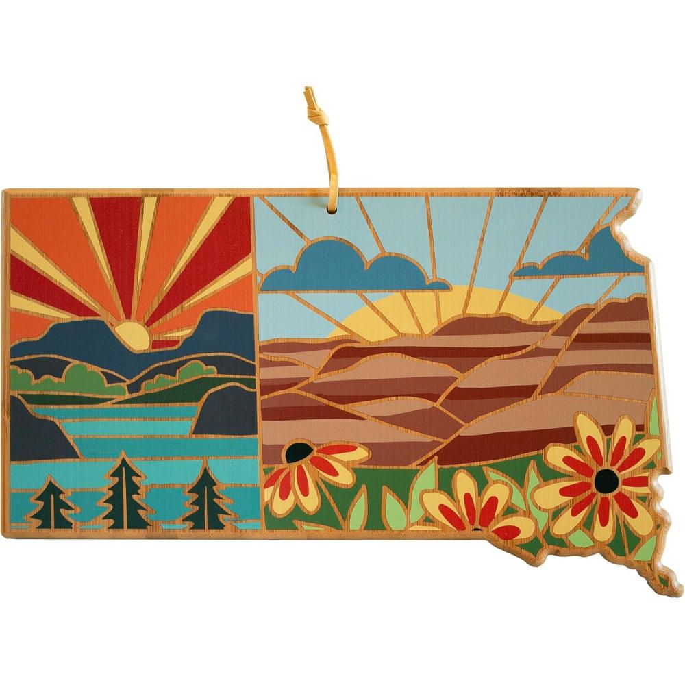 imageTotally Bamboo Wyoming State Shaped Cutting Board and Charcuterie Serving Platter with Artwork by Summer Stokes Includes Hang Tie for Wall DisplaySouth Dakota